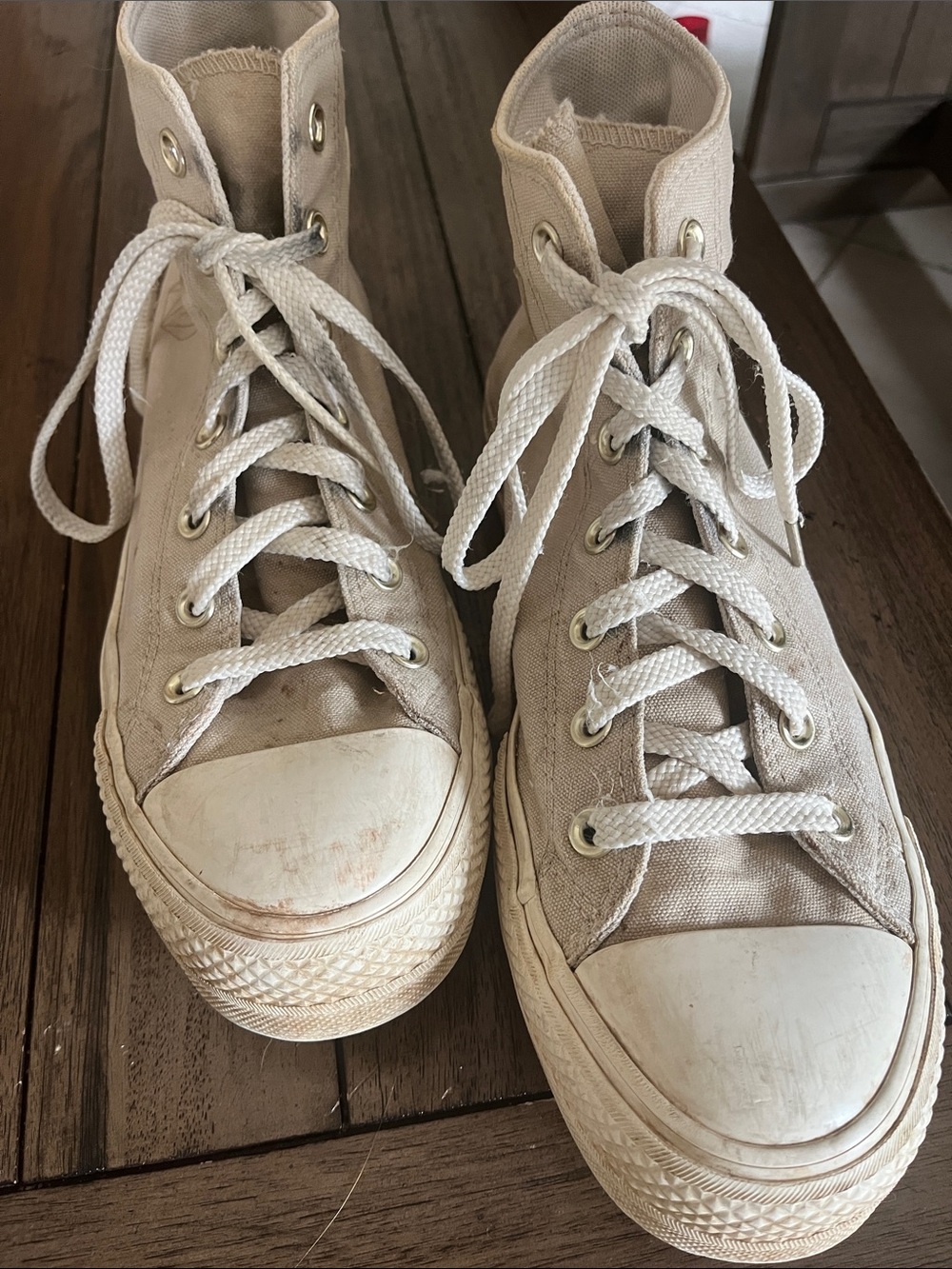 Converse Chuck Taylor High Tops Distressed Off White Canvas Sneakers